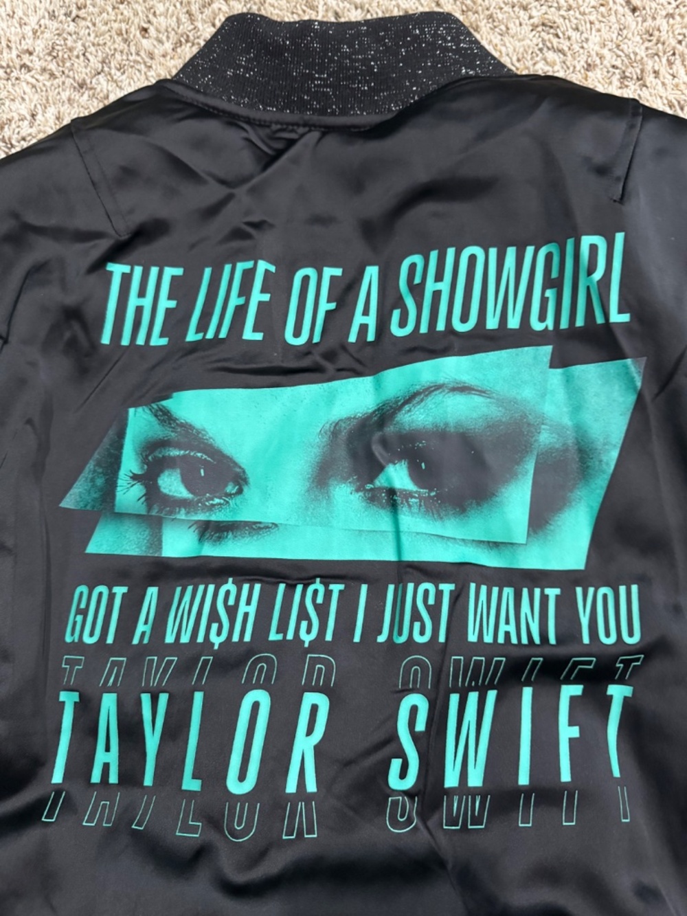 Taylor Swift "Got a Wi$hli$t" Bomber Jacket Black Satin size Large BRAND NEW - Picture 7 of 7